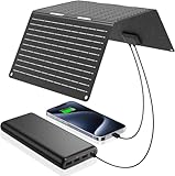 Ecosonique 30W Faltbar Solarpanel,IP67 Wasserdicht Solar Ladegerät USB-A USB-C für Handy Kamera...