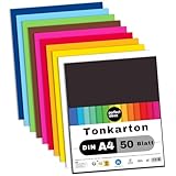 perfect ideaz - 50 Blatt Tonkarton DIN-A4, 10 Farben, 210g /m², made in Germany, Blauer Engel...