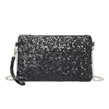 Miss Lulu Damen Fashion Pailletten Tasche Mini Clutch kleine Damen Kettentasche Umhängetasche für...