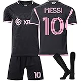 Messi Trikot Kinder Erwachsene Miami Nr.10 Messi Fussball Trikot Set, 23/24 schwarz, Rosa, Blau...