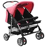Mengtu Zwillingskinderwagen Rosa & Schwarz - Stahl, Oxford, 80x96x104 cm - für Kinder bis 15 kg...