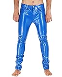 Bockle® Faux Blue Leather Stretch Lederhose Herren Kunstlederhose, Size: 42W / 36L