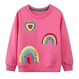 Dioshark Mädchen Sweatshirt Baumwolle Weich Pullover Regenbogen Herz Glitzer Pailletten Rose Rot...