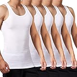 FALARY Unterhemd Herren Tank Top 5er Pack gekämmte Feinripp Baumwolle, 5x Weiß, L