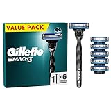 Gillette Mach3 Nassrasierer Herren, Rasierer + 6 Rasierklingen mit 3-fach Klinge, Geschenk für...