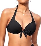 DOBREVA Damen Push Up Bikini Oberteil mit Bügel Gepolsterte Sexy Halfter Self Tie Bademode - BH...