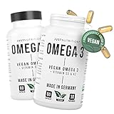 Omega 3 vegan mit Vitamin D3 & K2-2 x 60 Kapseln hochdosiert mit 1400mg Algenöl pro Tagesdosis -...