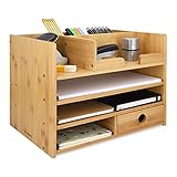 Navaris Schreibtisch Organizer Ablage aus Bambus - 33x24x26cm Ordnungssystem Briefablage aus Holz -...