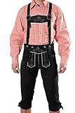 Bayerische Herren Trachten Lederhose, Trachtenlederhose mit Trägern, Oktoberfest in Schwarz Größe...