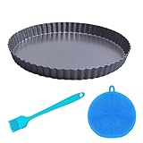 Tongdejing 24,1 cm tiefe Quicheformen mit losem Boden, runde Dessertkuchenform mit 2 Bürsten, runde...