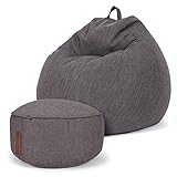 Green Bean© 2er Set Indoor XXL Sitzsack + Hocker mit EPS-Perlen Füllung - Fußhocker Fußkissen...