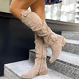 Generisch Stiefel Damen Bequeme Wildleder Elegant Absatz Westernstiefel Damen Runde Zehen Hohe...