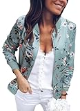 ECOWISH Damen Casual Jacke Blumenmuster Langarm Bomberjacke Reißverschluss Stehkragen Outwear Kurz...