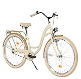 Komfort Fahrrad Citybike Retro Vintage Damenfahrrad Hollandrad, 26 Zoll, Creme-Braun, 1-Gang