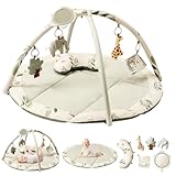Fortella Spielbogen Baby, Spielmatte mit Bauchzeit Kissen und 5 Sensorik Spielzeug...