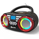 KLIM B3 Tragbarer CD Player - FM Radio, MP3, Bluetooth, AUX, USB, RGB LED - Boombox Mit...
