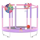 PILIN Kinder Trampolin mit Basketballkorb, 150cm Indoor-Outdoor-Sprungbett mit Federn, erhöhtes...