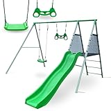 HyperMotion XXL Kinderschaukelset - Gartenschaukel mit Trapez, Rutsche und Schaukel - Robuste...