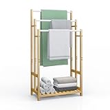 Dripex Freistehender Handtuchhalter Bambus Höhe 96 cm Handtuchständer Badetuchhalter mit 3...