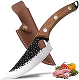 ZQD 6-Zoll Japanisches Messer mit Lederhülle,Geschmiedetes Kochmesser Küchenmesser mit Fingerloch...