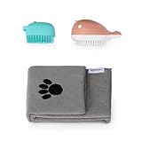 Amazon Basics Hundebadebürste mit Shampoo-Spender und Schnelltrocknungstuch, 2 Bürsten