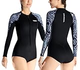 Maeau Damen Rashguard Einteiler Badeanzug Langarm Neopren Badeanzug 2 mm Surfen Bademode mit...