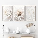 3er Poster Set Weiß Rose Blume Bilder, Moderne Leinwandbilder, Ohne Rahmen Wandbilder, Boho Bilder...