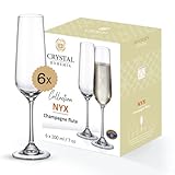 Crystal Bohemia Sektgläser - 6er Set, je 200 ml, spülmaschinenfest, schlank, kratzfest & elegant -...
