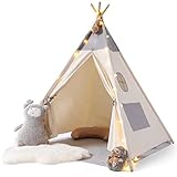Tipi Zelt für Kinder , Tippi Kinderzelt aus Baumwolle + Lichtkette + Matte , Kinder Zelt ,...
