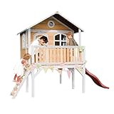 AXI Spielhaus Sophie mit rote Rutsche | Stelzenhaus in Braun & Weiß aus FSC Holz für Kinder |...