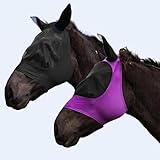 FOXLVDA Pferd Fliegenmaske mit Ohren 2er Set, Mode und Bequeme Passform Dehnbarer Stoff Großer...