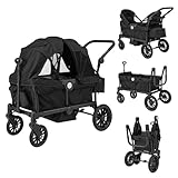 COSTWAY 2 in 1 Geschwisterwagen klappbar, Zwillingskinderwagen mit verstellbarem Griff & abnehmbarem...