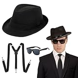 UILYNIU 3 Stück Mafia Gatsby Gangster Kostüm Herren, 1920s Jahre Herren Accessoires Fedora Hut...