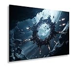 deyoli Leinwandbild Sci-Fi-Raumstation zwischen Asteroiden und Raumschiffen Format: 60x40cm XXL...