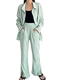 Damen-Plissee-Hose, 2-teiliges Set, solides Hemd und geteilte Hose, Anzug, lockere Outfits, Gn,...