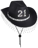 JUSTOTRY Schwarzer Cowboyhut zum 21. Geburtstag – Geschenk zum 21. Geburtstag für Frauen,...