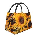 Isolierte Lunchtasche für Damen, wiederverwendbare Lunchbox für Erwachsene, Sonnenblumen,...