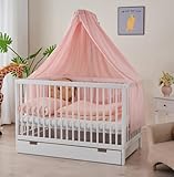 ALAVYA HOME® Babybett 60x120 mit Matratze, Schublade Himmel mit Stange + Bettwäsche aus Buchenholz...