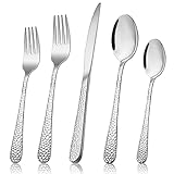 Herogo Besteck Set, 30-teiliges Edelstahl Besteckset für 6 Personen, Elegantes Hammergriff...