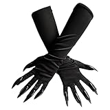 Halloween-Handschuhe mit Pfoten – lange Handschuhe mit schwarzen Krallen für Cosplay, Kostüme...