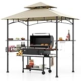 Tangkula 2,3 x 1,5 m Grillpavillon, 2-stöckiger Grillpavillon mit 2 Regalen, 20 Haken zum...