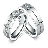 Bishilin Trauringe Edelstahl Paarpreis, Paar Ringe Set 6MM Hochglanzpoliert mit Zirkonia...