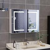 Doppeltür Badschrank mit Spiegel,Badezimmer spiegelschrank mit LED, Spiegelschrank Bad mit 2...