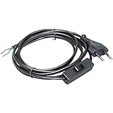 Kopp Euro-Zuleitung 2x0,75 mm³I Länge 2 m I mit Schnurzwischenschalter 1polig I schwarz I...