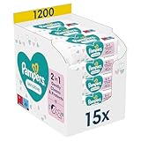 Pampers Sensitive Feuchttücher 15 Packungen mit 80 Stück, 1200 Feuchttücher, ohne Duft, für eine...