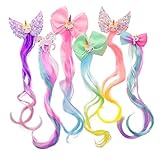 Locken Haarverlängerung Clips, 6Stück Little World Haarsträhnen Kinder Einhorn Bogen Prinzessin...