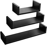 WOLTU Wandregal CD DVD Regal Bücherregal Wandboard 3er Set Retro Hängeregal, in U Form, schwarz,...