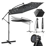 Juskys Ampelschirm Brazil 350 cm LED Beleuchtung Solar & Kurbel - UV-Schutz wasserabweisend knickbar...