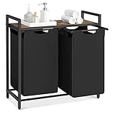 VASAGLE Wäschekorb 2 Fächer, Wäschesammler mit Ablage, Wäschebox, Wäschesack aus Oxford-Gewebe...