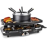 Klarstein 3-in-1 Raclette Fondue Kombi und Grill, 1100W Raclette-Fondue-Set mit Steinplatte,...